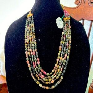 280 carats genuine tourmaline, 5 strand necklace!  Gorgeous!